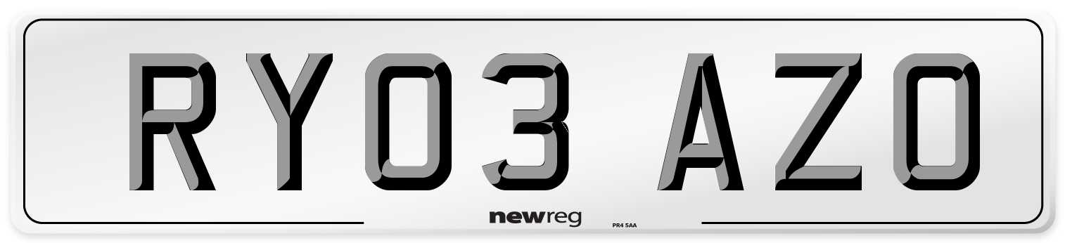 RY03 AZO Number Plate from New Reg